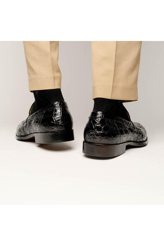 Zelli Italia Roma Black Crocodile Skin Penny Loafer (ZEL1003)-AmbrogioShoes