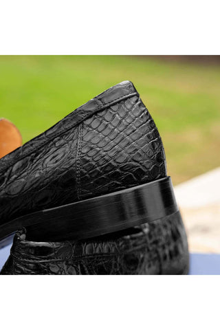Zelli Italia Roma Black Crocodile Skin Penny Loafer (ZEL1003)-AmbrogioShoes