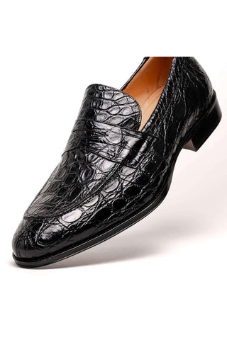 Zelli Italia Roma Black Crocodile Skin Penny Loafer (ZEL1003)-AmbrogioShoes