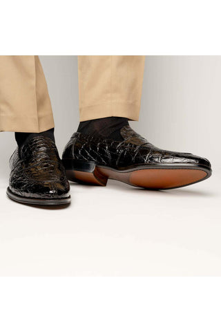 Zelli Italia Roma Black Crocodile Skin Penny Loafer (ZEL1003)-AmbrogioShoes