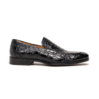 Zelli Italia Roma Black Crocodile Skin Penny Loafer (ZEL1003)-AmbrogioShoes