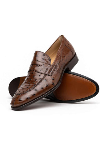 Zelli Italia Roma Brown Ostrich Skin Penny Loafer (ZEL1004)-AmbrogioShoes
