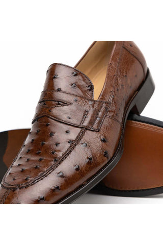 Zelli Italia Roma Brown Ostrich Skin Penny Loafer (ZEL1004)-AmbrogioShoes