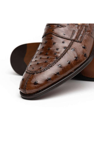 Zelli Italia Roma Brown Ostrich Skin Penny Loafer (ZEL1004)-AmbrogioShoes
