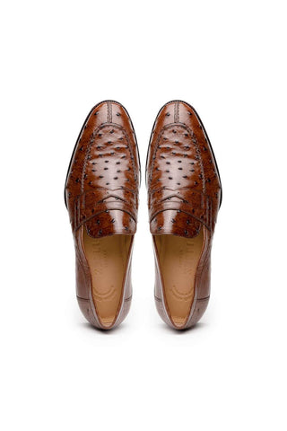 Zelli Italia Roma Brown Ostrich Skin Penny Loafer (ZEL1004)-AmbrogioShoes