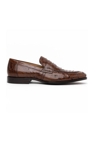 Zelli Italia Roma Brown Ostrich Skin Penny Loafer (ZEL1004)-AmbrogioShoes