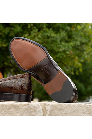 Zelli Italia Roma Cognac Crocodile Skin Penny Loafer (ZEL1003)-AmbrogioShoes
