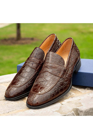 Zelli Italia Roma Cognac Crocodile Skin Penny Loafer (ZEL1003)-AmbrogioShoes