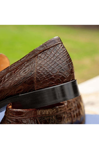 Zelli Italia Roma Cognac Crocodile Skin Penny Loafer (ZEL1003)-AmbrogioShoes