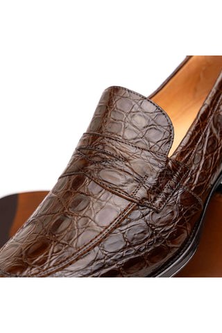 Zelli Italia Roma Cognac Crocodile Skin Penny Loafer (ZEL1003)-AmbrogioShoes