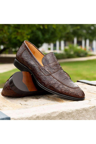 Zelli Italia Roma Cognac Crocodile Skin Penny Loafer (ZEL1003)-AmbrogioShoes