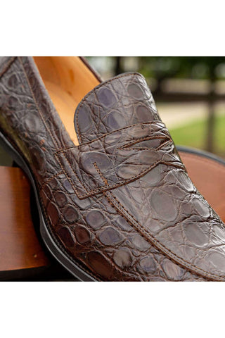 Zelli Italia Roma Cognac Crocodile Skin Penny Loafer (ZEL1003)-AmbrogioShoes