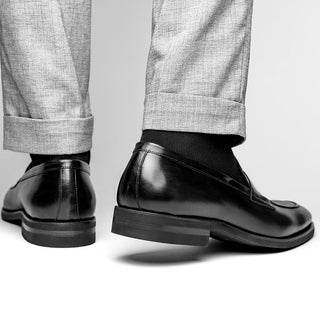 Zelli Italia Roma Men's Shoes Black Burnished Calf-Skin Leather Penny Loafer (ZEL1019)-AmbrogioShoes