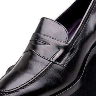 Zelli Italia Roma Men's Shoes Black Burnished Calf-Skin Leather Penny Loafer (ZEL1019)-AmbrogioShoes
