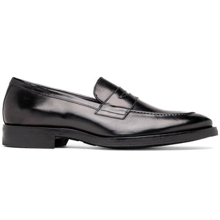 Zelli Italia Roma Men's Shoes Black Burnished Calf-Skin Leather Penny Loafer (ZEL1019)-AmbrogioShoes