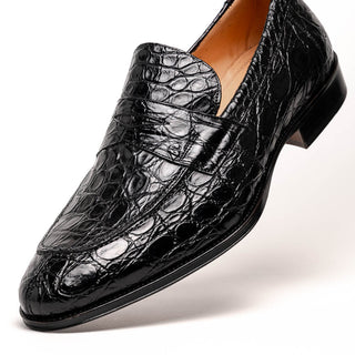 Zelli Italia Roma Men's Shoes Black Crocodile Skin Penny Loafer (ZEL1003)-AmbrogioShoes