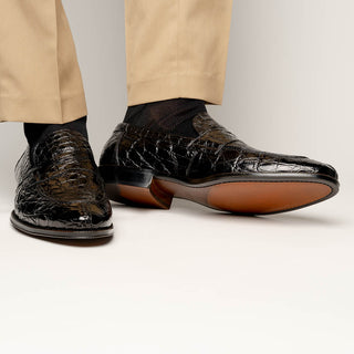 Zelli Italia Roma Men's Shoes Black Crocodile Skin Penny Loafer (ZEL1003)-AmbrogioShoes