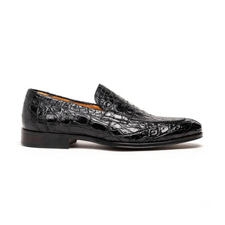 Zelli Italia Roma Men's Shoes Black Crocodile Skin Penny Loafer (ZEL1003)-AmbrogioShoes