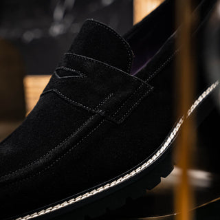 Zelli Italia Roma Men's Shoes Black Suede Leather Penny Loafer (ZEL1032)-AmbrogioShoes