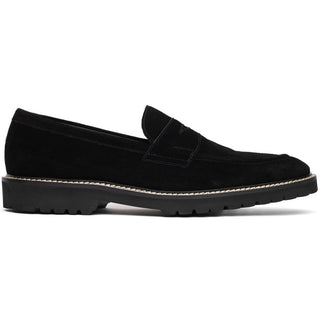 Zelli Italia Roma Men's Shoes Black Suede Leather Penny Loafer (ZEL1032)-AmbrogioShoes