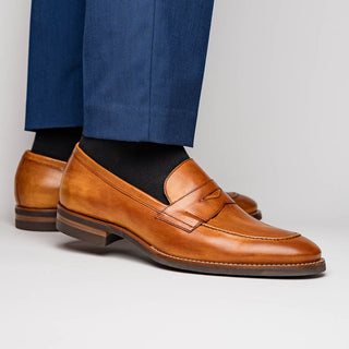 Zelli Italia Roma Men's Shoes Camel Burnished Calf-Skin Leather Penny Loafer (ZEL1019)-AmbrogioShoes