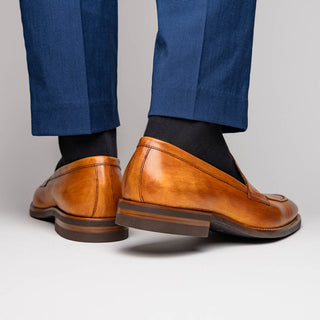 Zelli Italia Roma Men's Shoes Camel Burnished Calf-Skin Leather Penny Loafer (ZEL1019)-AmbrogioShoes