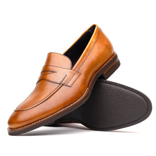 Zelli Italia Roma Men's Shoes Camel Burnished Calf-Skin Leather Penny Loafer (ZEL1019)-AmbrogioShoes
