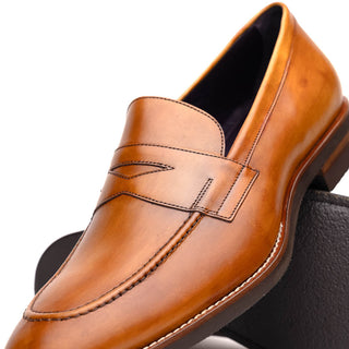 Zelli Italia Roma Men's Shoes Camel Burnished Calf-Skin Leather Penny Loafer (ZEL1019)-AmbrogioShoes