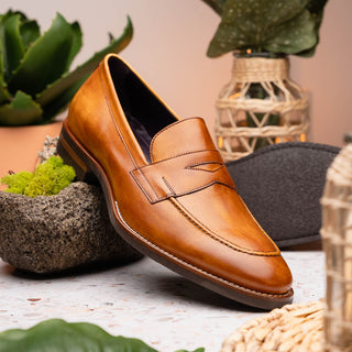 Zelli Italia Roma Men's Shoes Camel Burnished Calf-Skin Leather Penny Loafer (ZEL1019)-AmbrogioShoes