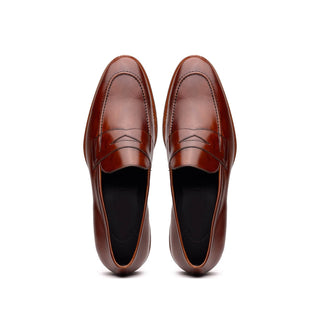Zelli Italia Roma Men's Shoes Cognac Burnished Calf-Skin Leather Penny Loafer (ZEL1019)-AmbrogioShoes