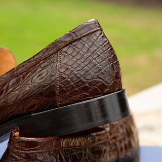 Zelli Italia Roma Men's Shoes Cognac Crocodile Skin Penny Loafer (ZEL1003)-AmbrogioShoes