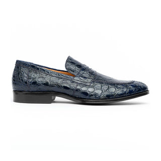 Zelli Italia Roma Men's Shoes Navy Crocodile Skin Penny Loafer (ZEL1003)-AmbrogioShoes