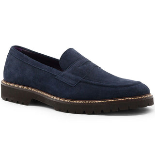 Zelli Italia Roma Men's Shoes Navy Suede Leather Penny Loafer (ZEL1032)-AmbrogioShoes