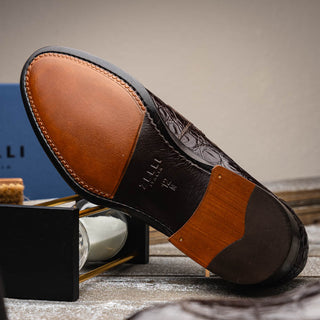 Zelli Italia Roma Men's Shoes Nicotine Crocodile Skin Penny Loafer (ZEL1003)-AmbrogioShoes