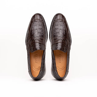 Zelli Italia Roma Men's Shoes Nicotine Crocodile Skin Penny Loafer (ZEL1003)-AmbrogioShoes