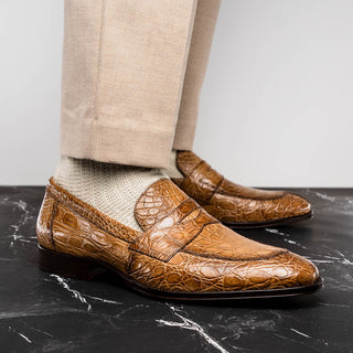 Zelli Italia Roma Men's Shoes Taupe Crocodile Skin Penny Loafer (ZEL1003)-AmbrogioShoes