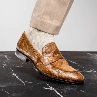 Zelli Italia Roma Men's Shoes Taupe Crocodile Skin Penny Loafer (ZEL1003)-AmbrogioShoes