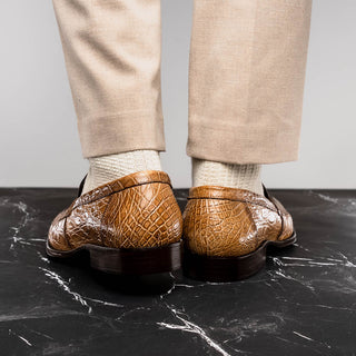 Zelli Italia Roma Men's Shoes Taupe Crocodile Skin Penny Loafer (ZEL1003)-AmbrogioShoes