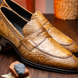 Zelli Italia Roma Men's Shoes Taupe Crocodile Skin Penny Loafer (ZEL1003)-AmbrogioShoes