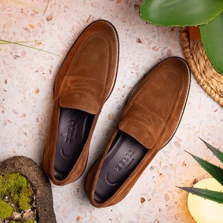 Zelli Italia Roma Men's Shoes Tobacco Suede Leather Penny Loafer (ZEL1032)-AmbrogioShoes