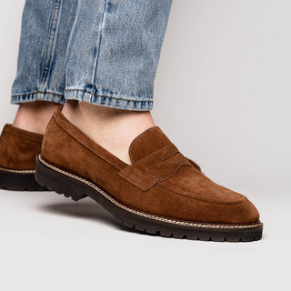 Zelli Italia Roma Men's Shoes Tobacco Suede Leather Penny Loafer (ZEL1032)-AmbrogioShoes