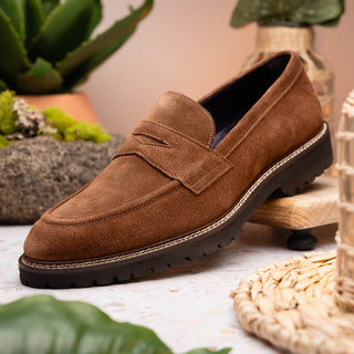 Zelli Italia Roma Men's Shoes Tobacco Suede Leather Penny Loafer (ZEL1032)-AmbrogioShoes