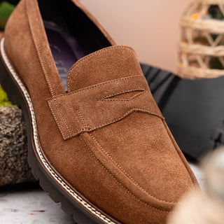 Zelli Italia Roma Men's Shoes Tobacco Suede Leather Penny Loafer (ZEL1032)-AmbrogioShoes