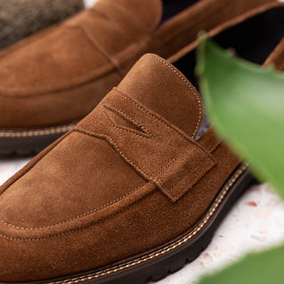 Zelli Italia Roma Men's Shoes Tobacco Suede Leather Penny Loafer (ZEL1032)-AmbrogioShoes