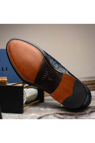 Zelli Italia Roma Navy Crocodile Skin Penny Loafer (ZEL1003)-AmbrogioShoes