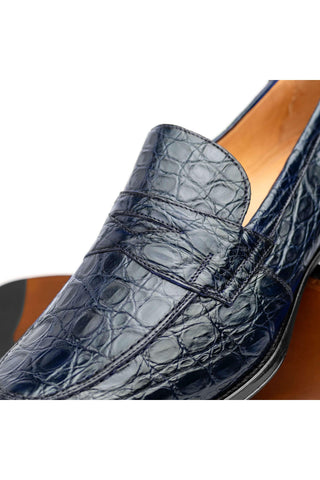 Zelli Italia Roma Navy Crocodile Skin Penny Loafer (ZEL1003)-AmbrogioShoes