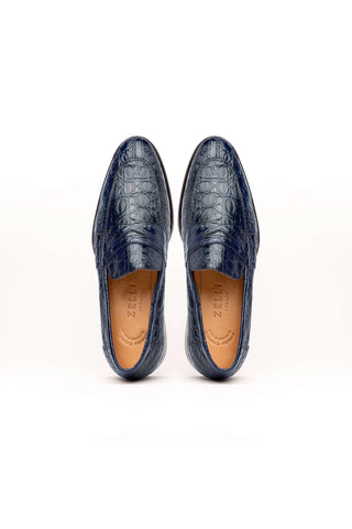 Zelli Italia Roma Navy Crocodile Skin Penny Loafer (ZEL1003)-AmbrogioShoes