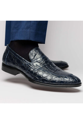 Zelli Italia Roma Navy Crocodile Skin Penny Loafer (ZEL1003)-AmbrogioShoes