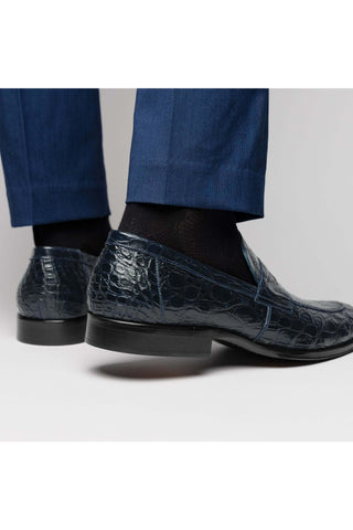 Zelli Italia Roma Navy Crocodile Skin Penny Loafer (ZEL1003)-AmbrogioShoes