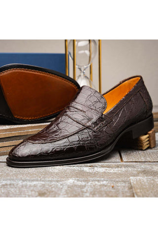 Zelli Italia Roma Nicotine Crocodile Skin Penny Loafer (ZEL1003)-AmbrogioShoes